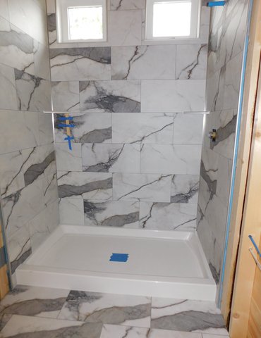 LVT Shower Walls with Fiberglass Base